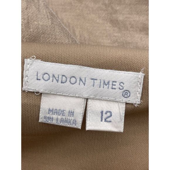 London Times Women  Sleeveless Layered Tan Black Lace Shift Knee Length Dress Si - Picture 9 of 9